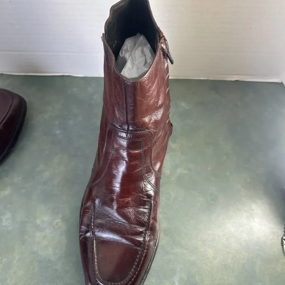 Florsheim Essex Black Cherry Leather Side Zip Beatle Boots Men’s 9 EEE 3E Read
